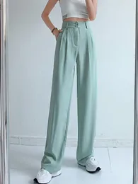 Women's Pants Women Fashion Mint Green Wide Leg Office Lady Casual High Waist Suit Spring Autumn Solid Female Trousers