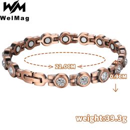 Bracelets Welmag Zircon Magnetic Bracelet For Women Hand Bio Energy Therapy Pure 99% Copper Bracelet Homme Rhinestone Eye Charm Bracelet