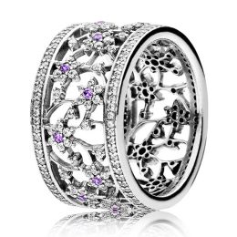 Rings Original Openwork Forgetmenot Flower Thick Band With Crystal Ring For 925 Sterling Silver Ring Women Gift Europe DIY Jewellery