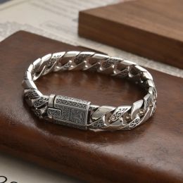Bangles S925 Sterling Silver Europe and America Personality Eternal Vine Flower Punk Tank Bracelet Men's Thai Silver Retro Smooth Chain
