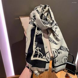 Scarves Black-and-white Double-sided Warm Scarf Female Winter High-grade Rectangle 190 65 Can Be Used As A Shawl Multifunctional Noble C