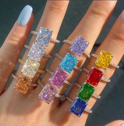 2024 Original Wedding Rings Luxury Jewellery Real 100% 925 Sterling Silver Ice Flower Cut Multi Colour Sapphire CZ Diamond Gemstones Party Eternity Women Bridal Ring