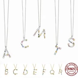 Necklaces Real 925 Sterling Silver AZ Letter Initial Pendant Necklaces For Women S925 Silver Letter Name Choker Necklace Party Jewellery