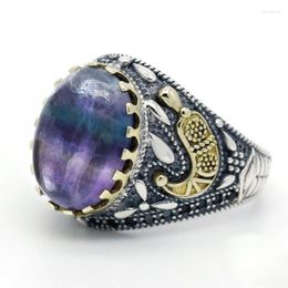 Cluster Rings Style 925 Sterling Silver Fluorite Men's And Women's Ring Spinel Turkish Handmade Jewellery