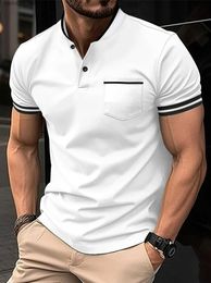 Men's T-Shirts Summer Mens Casual Short-Sleeved Polo Shirt Office Fashion Threaded collarr T-Shirt Mens Breathable Polo Shirt Mens Clothing Q240220