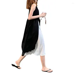 Casual Dresses 2024 Black White Spell Colour Stitching Women Dress Temperament All-match Trendy Women's Clothing Chiffon Summer