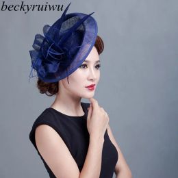 Berets Women Tail Fascinator Feather Sinamay Hat Lady Hair Accessories Bridal Headpiece Fascinators for Wedding Kentucky Church