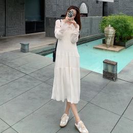 Dresses 2022 Spring Maternity Beach Dress Long Sleeve VNeck Ruffled Collar Pregnant Woman Chiffon Dress Sweet Pregnancy Pleated Dresses