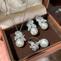 Earrings New Exquisite Sterling Silver Micro Baroque Pearl Jewellery Set Female Elegant Wedding Bridal Ring Earring Necklace 230831