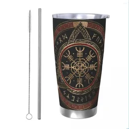 Tumblers Viking Runes Norse Mythology Tumbler Vacuum Insulated The Helm Of Awe Thermal Cup With Lid Straw Double Wall Mugs Water Bottle