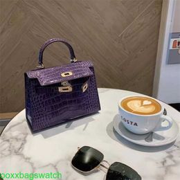 Ky Leather Handbag Trusted Luxury Womens Bags Blue Purple Crocodile Pattern Little Ky Bag Genuine Leather Crossbody Bag Versatile Small Handbag 2024 N with LOGO HBRW