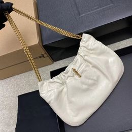 Oil wax white leather cloud bag, armpit bag, chain bag, genuine counter hardware accessories, brand-name bag, highest version, original factory top full set of packaging