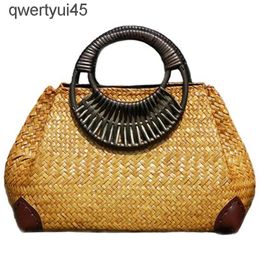 Totes Women Straw Bags Female Bamboo Summer Beac Weave andbag Lady andmade Vintage Wood andle Bag Travel Knied Totes BagsH24220