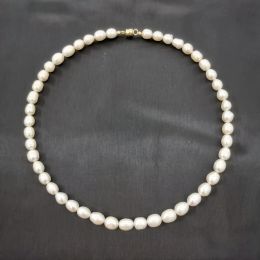 Necklaces 7mm White Oval Freshwater Pearl Necklace Magnet Clasp 14K Gold Filled Magnet Clasp Vintage Pearl Graceful Female Collier Perles