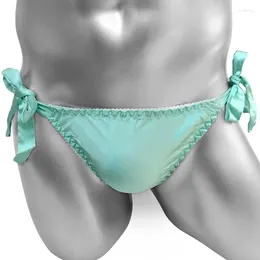 Underpants Sissy Panties Men Shiny Gay Underwear Silk Lace Up Satin Briefs Lingerie Sexy Male