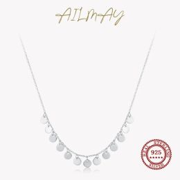 Pendants Ailmay Real 925 Sterling Silver Fashion Personality Circular Sequins Pendant Necklace For Women Girls Party Accessories Jewelry