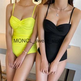 Women's Swimwear Sexy Sling Tight Pleated One-piece Swimsuits Push Up Low-cut Bodysuits Beach Bathing SuitsH2422088