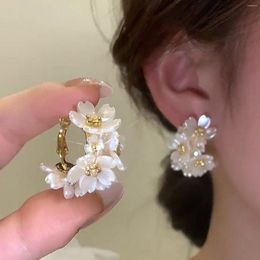 Stud Earrings Seashell Flower For Women Light Luxury Rhinestone Exquisite Copper Earring Party Wedding Ear Jewellery