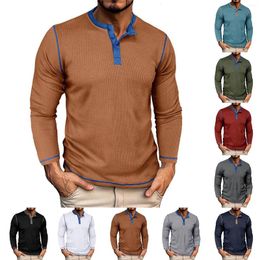 Men's T Shirts Fashion Casual Comfortable Long Sleeved Henley Shirt Vintage Base Top