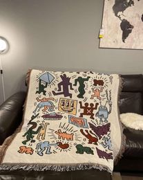 Blankets American joint trend Keith Haring graffiti master illustrator single sofa blanket decorative tapestry casual cover blanke3584849