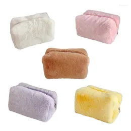 Cosmetic Bags Stylish Furry Plush Makeup Bag Women Autumn Winter Solid Color Zipper Pouch Travel Toiletries Organizer Storage Handbag