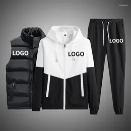 Men's Tracksuits Custom LOGO Men 3 Piece Sets Brand Patchwork Zipper Cardigan Pants Jacket Hip Hop Fitness Streetwear Male Tracksuit Drop