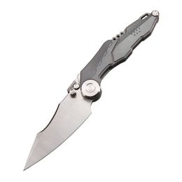 A2247 High End Flipper Folding Knife M390 Satin Blade CNC TC4 Titanium Alloy Handle Outdoor Ball Bearing Washer Folder Knives