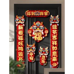 Other Festive & Party Supplies Fu Character Door Sticker Spring Festival Couplet Threensional Wall Dragon Year Decoration 2024 240119 Dhfzx