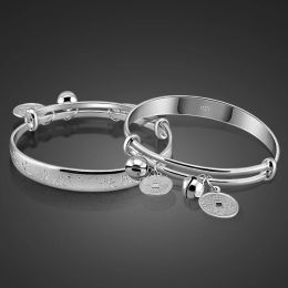 Bangles Vintage Chinese Solid Silver children's Jewelry 100% 925 sterling silver cute baby Bracelet Anklets baby birthday gift