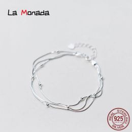 Bangles 16.5cm20cm Silver Bracelet For Women Girls Three Layer Ball Silver Chain Bracelet Women Korean Fine Jewellery Female For Women