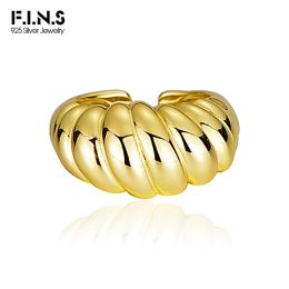 Rings F.I.N.S Korean ChrysalisShaped S925 Sterling Silver Ring Thick Arc Glossy Unisex Open Adjustable Mid Finger Fine Jewellery