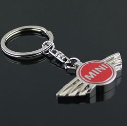 For MINI Cooper 4colors Angel Wings Brand sports car symbol Keychains Keyring Metal Auto Car Mini Wing Logo Key Chain6170119