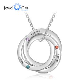 Pendants Personalised 3 4 Names Intertwined Circle Pendant Necklace Custom Birthstone Stainless Steel Engraved Necklace Gift for Women