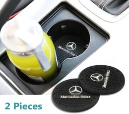 2PCS 2.75 Inch Tough Mercedes Logo Vehicle Travel Auto Cup Holder Insert Anti Slip Coaster Can for Mercedes Decoration7120423