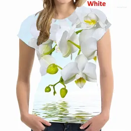 Men's T Shirts 2024 Women's Summer Tops Flower Short Sleeve Casual Printed Shirt Orchid Blouse