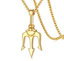 European and USA Selling Pendant Necklace for Men Trident Pendant Stainless Steel 3 Colour Necklaces4666100