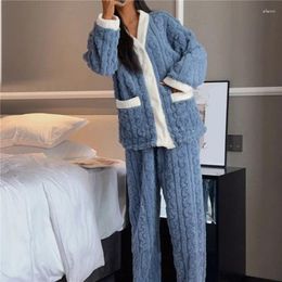 Women's Sleepwear WEIRDO Winter Keep Warm Pajamas Thicken Long Sleeve Female Two-piece Set Fleece
