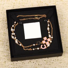 2024 Luxury quality long chain pendant necklace with nature shell beads and pink enamel design flower shape PS3017B