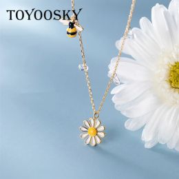 Necklaces 925 Sterling Silver Choker Necklaces for Women Honey Bee Daisy Flower Gold Colour Necklace Cute Kids Girls Birthday Gifts