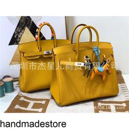 BK Tote Bag Handsewn Handmade Family Handheld Women's Bk25bk30epsom Cowhide 9d Amber Yellow