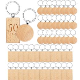 Keychains 50Pcs Wooden Keychain Unfinished Key Ring For DIY Gift Crafts Pendants Bag Decoration PET Tags