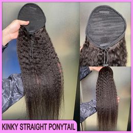 Wholesale Peruvian Malaysian Indian Hair Natural Black Kinky Straight Ponytail Hair Extensions 100% Raw Virgin Remy Thick Human Hair