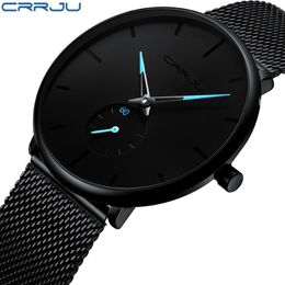 CRRJU Fashion Mens Watches Top Brand Luxury Quartz Watch Men Casual Slim Mesh Steel Waterproof Sport Watch Relogio Masculino stude253w