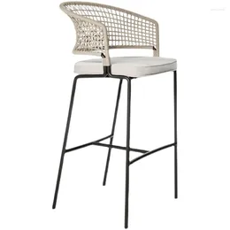 Camp Furniture Modern Rattan Counter Bar Stools Metal Leg Cushion Patio Rope Garden Woven Wicker Outdoor