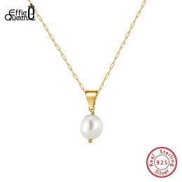 Necklaces EFFIE QUEEN Real 925 Sterling Silver Cultured Freshwater Pearl Necklace for Women Handmade 14K Gold Pearl Pendant Jewellery GPN24