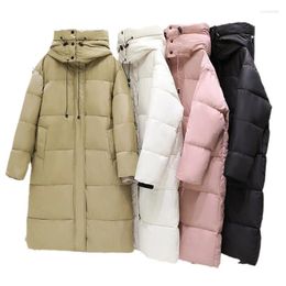 Women's Trench Coats Winter Over-the-knee Puffer Jacket Women Hooded Parka Windproof Turtleneck Down Cotton Korean Long Sleeve Thick Warm