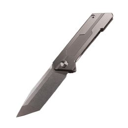 A2257 High End Flipper Folding Knife 14C28N Stone Wash Tanto Blade CNC TC4 Titanium Alloy Handle Outdoor EDC Pocket Fast Open Folder Knives