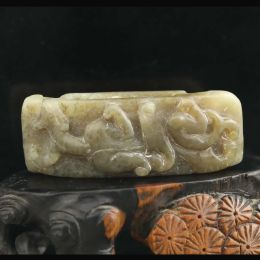 Pendants Old China Natural hetian Jade Hand Carved dragon belt hook #39