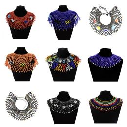 Necklaces African Ethnic Colourful Bead Bib Choker Necklace for Women Indian Tribal Festival Party Wedding Collar Nigeria Statement Jewellery