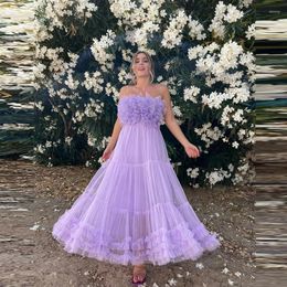 Casual Dresses Pretty Lavender Strapless Tutu Bust Tulle Draped Illusion Party Gowns Ankle Length Long Bridal Dress Women